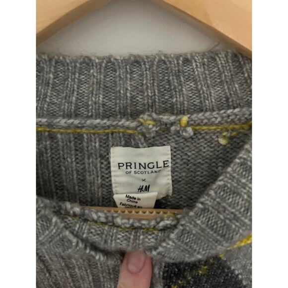 Argyle Sweater Pringle of Scotland H&M Collaboration Gray, White, Yellow Small - Picture 4 of 6